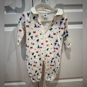 Petit Bateau White Multi Baby Front Snap Parisian Print Footie